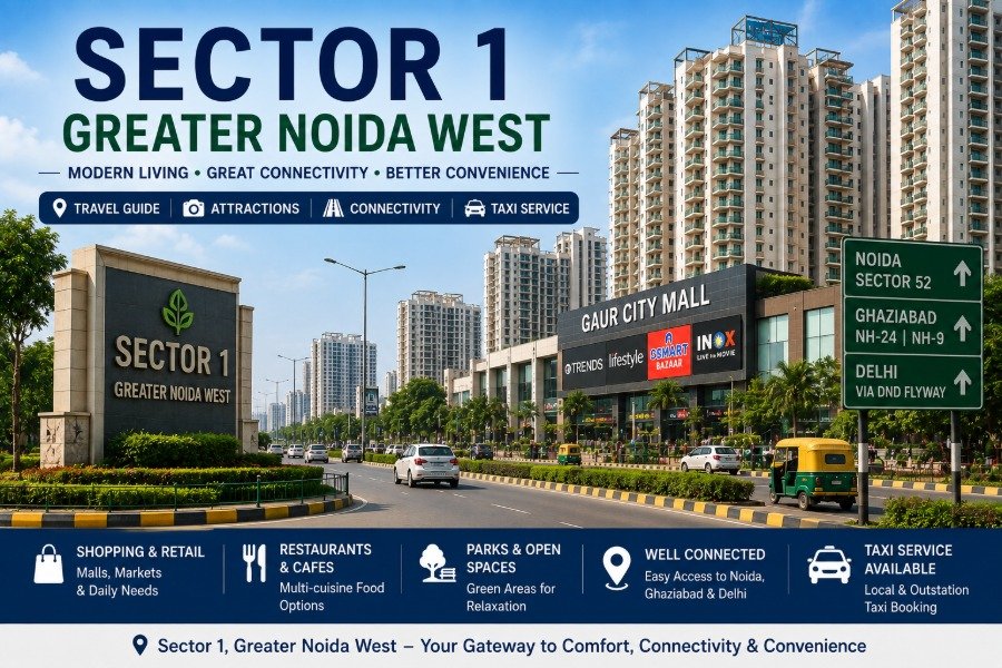 Sector 1 Greater Noida West with modern residential towers, roads and urban development