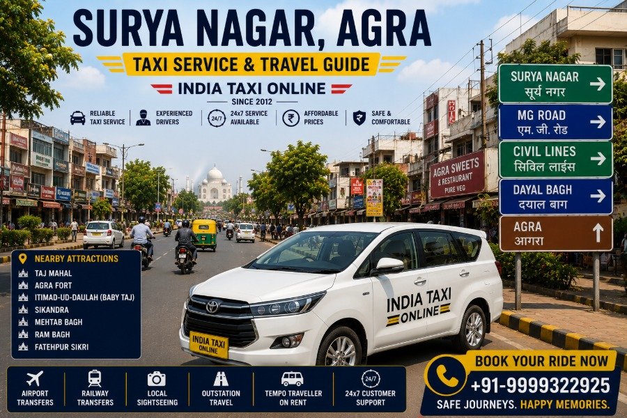 Surya Nagar Agra road with India Taxi Online taxi service