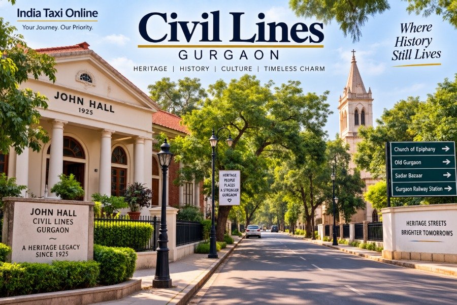 Tree-lined heritage street in Civil Lines Gurgaon with colonial-era architecture
