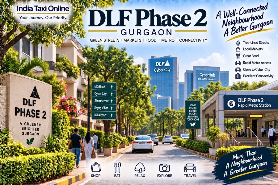 Green residential streets and modern skyline near DLF Phase 2 Gurgaon