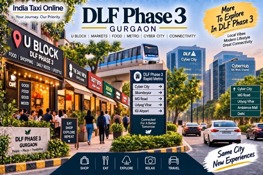 DLF Phase 3 Gurgaon with U Block market, Rapid Metro and Cyber City skyline