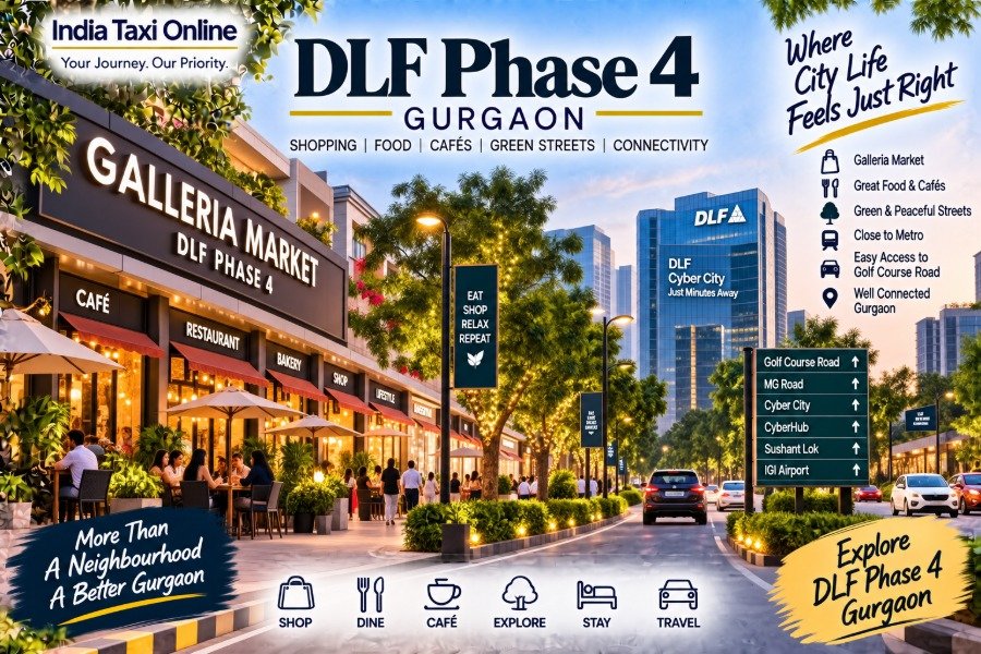DLF Phase 4 Gurgaon with Galleria Market, green streets and modern Gurugram skyline