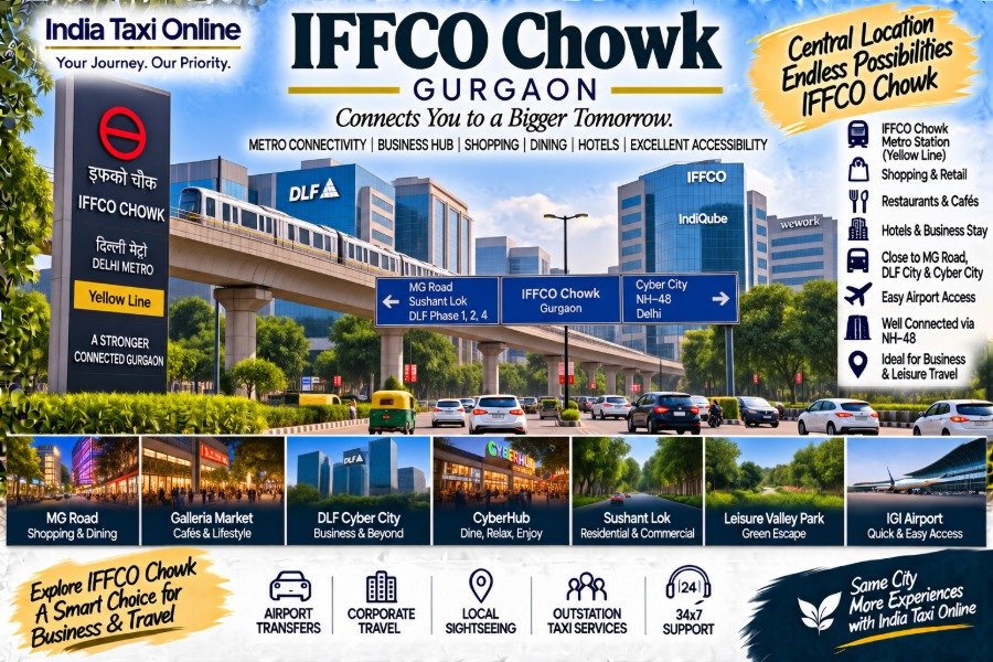 IFFCO Chowk Gurgaon with Metro connectivity, busy roads and nearby commercial areas
