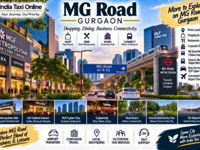 MG Road Gurgaon with shopping, modern buildings, Metro connectivity and city traffic
