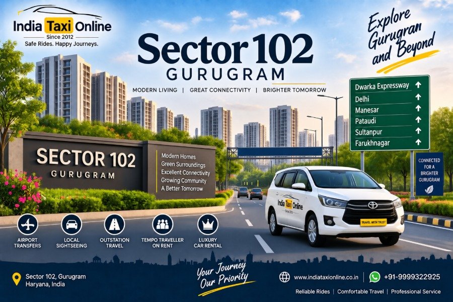 Sector 102 Gurugram with modern residential development, landscaped roads and Dwarka Expressway connectivity
