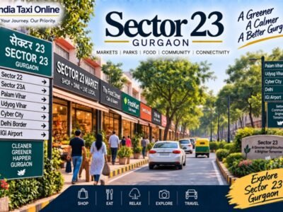 Sector 23 Gurgaon – Local Market, Parks and Neighbourhood Life Sector 23 Gurgaon local market and tree-lined residential street with shops, pedestrians and traffic