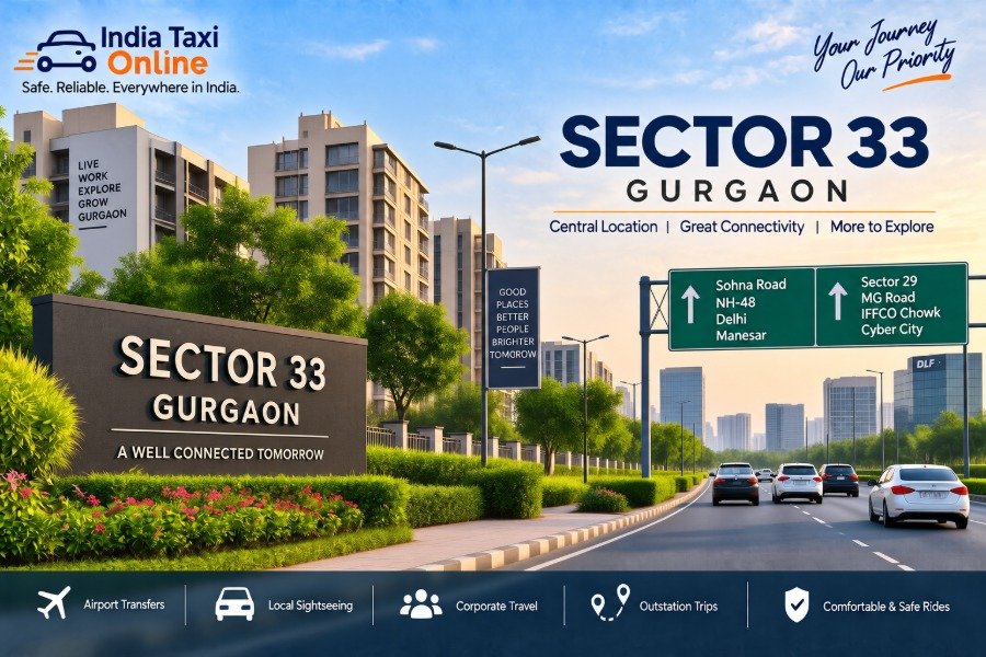 Sector 33 Gurgaon with modern roads, residential buildings and Gurugram city surroundings