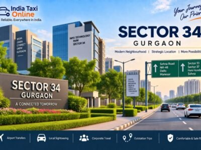 Sector 34 Gurgaon – Location, Travel & Taxi Guide Sector 34 Gurgaon with modern roads, commercial buildings and Gurugram city surroundings
