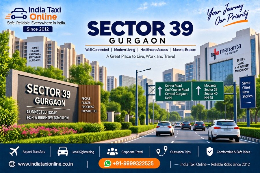 Sector 39 Gurgaon with modern roads, residential buildings and nearby Medanta connectivity