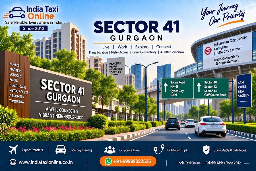Sector 41 Gurgaon with residential neighbourhoods, city roads and metro connectivity