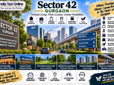 Sector 42 Gurgaon on Golf Course Road with Rapid Metro, premium buildings and green surroundings