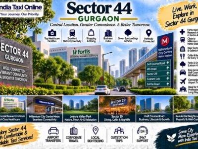 Sector 44 Gurgaon with modern buildings, green streets, metro connectivity and Golf Course Road