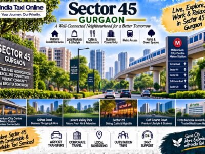 Sector 45 Gurgaon with residential streets, modern buildings, green surroundings and Gurgaon transport connectivity