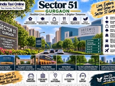 Sector 51 Gurgaon with residential buildings, green streets, Artemis Hospital and modern city connectivity
