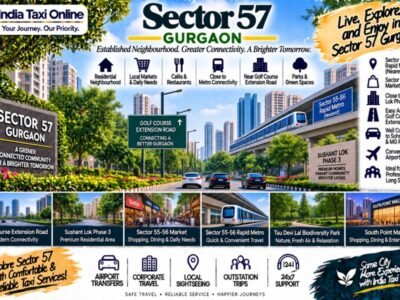 Sector 57 Gurgaon with Sushant Lok Phase 3, green residential streets, modern buildings and metro connectivity