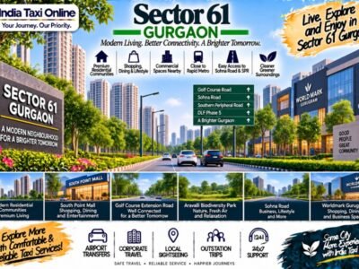 Sector 61 Gurgaon with modern residential towers, Golf Course Extension Road, commercial buildings and green surroundings