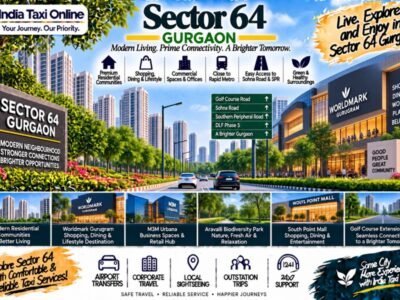 Sector 64 Gurgaon with modern residential towers, Worldmark Gurugram, Golf Course Extension Road and green surroundings