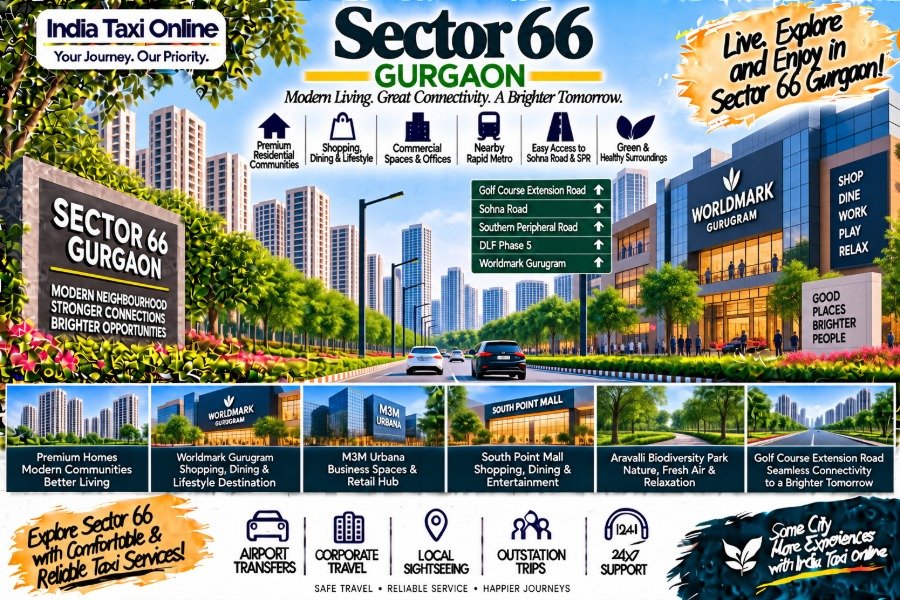 Sector 66 Gurgaon with modern residential towers, Golf Course Extension Road, Worldmark Gurugram and green surroundings