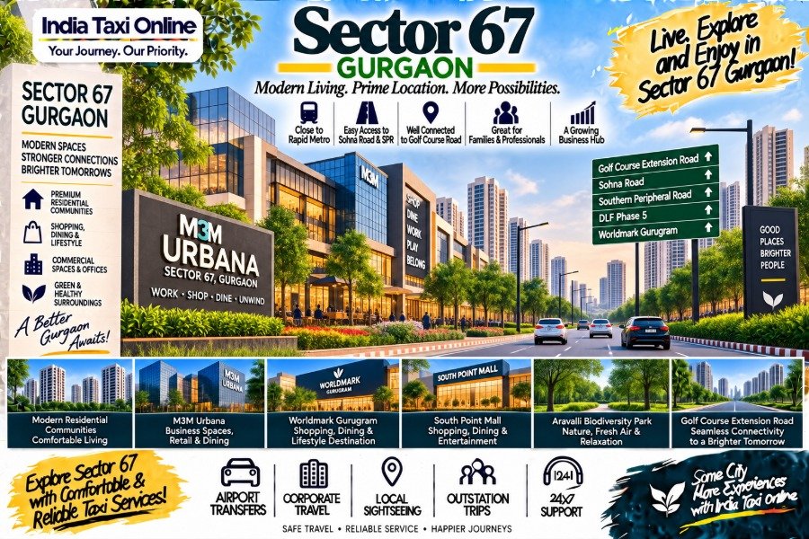 Sector 67 Gurgaon with modern residential towers, M3M Urbana, Golf Course Extension Road and green surroundings