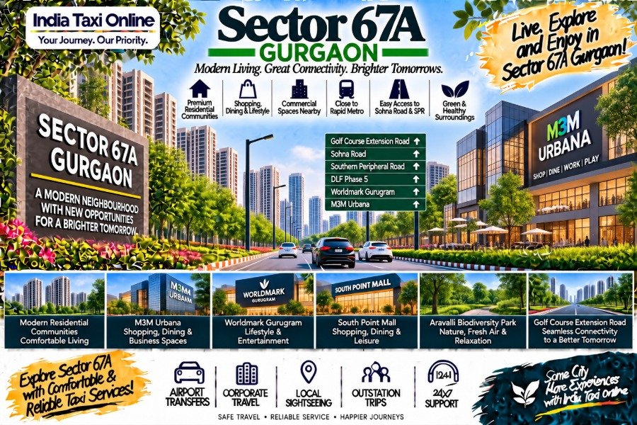 Sector 67A Gurgaon with modern residential towers, Golf Course Extension Road, M3M Urbana and green surroundings