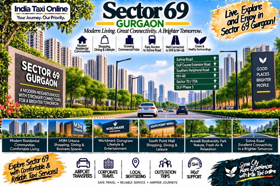 Sector 69 Gurgaon with modern residential towers, Sohna Road connectivity, contemporary buildings and green surroundings