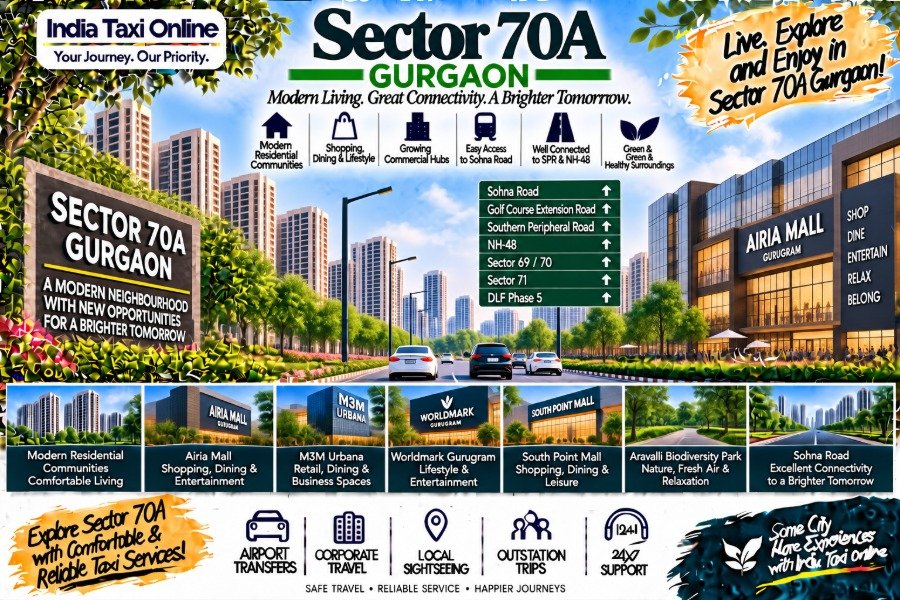 Sector 70A Gurgaon with modern residential towers, Sohna Road connectivity, contemporary buildings and green surroundings