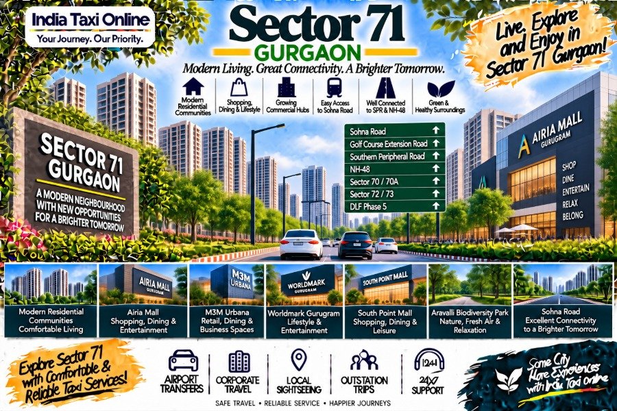 Sector 71 Gurgaon with modern residential towers, Sohna Road connectivity, contemporary buildings and green surroundings