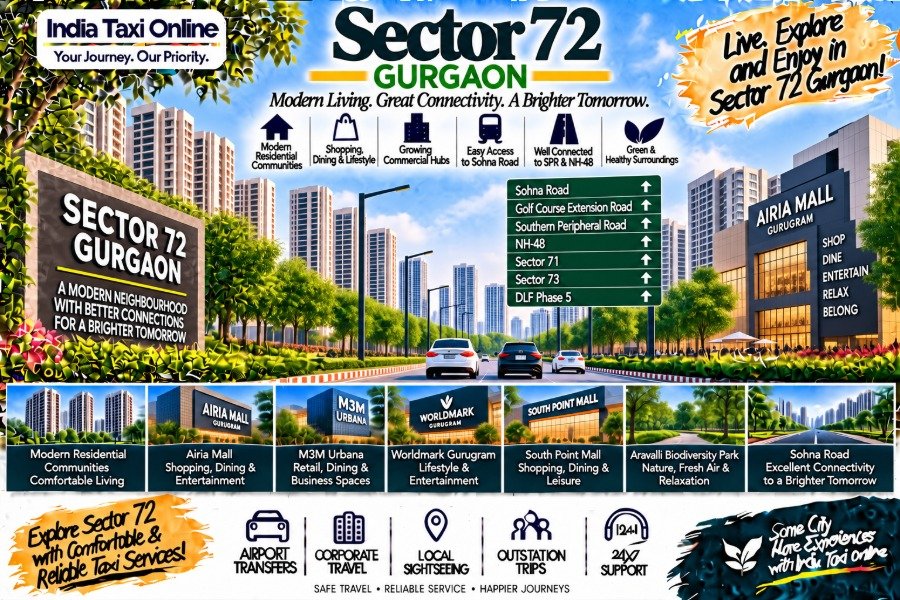 Sector 72 Gurgaon with modern residential towers, Sohna Road connectivity, contemporary buildings and green surroundings