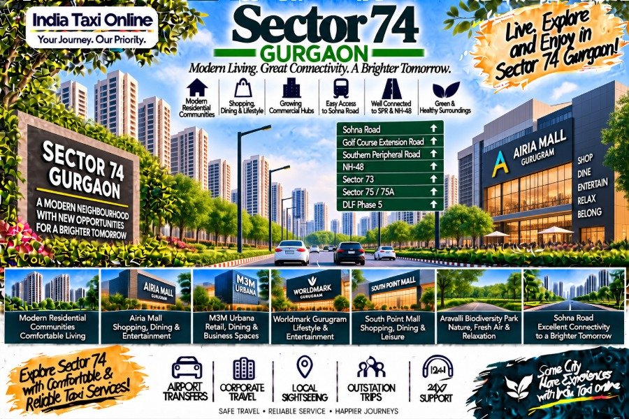 Sector 74 Gurgaon with modern residential towers, Sohna Road connectivity, contemporary buildings and green surroundings