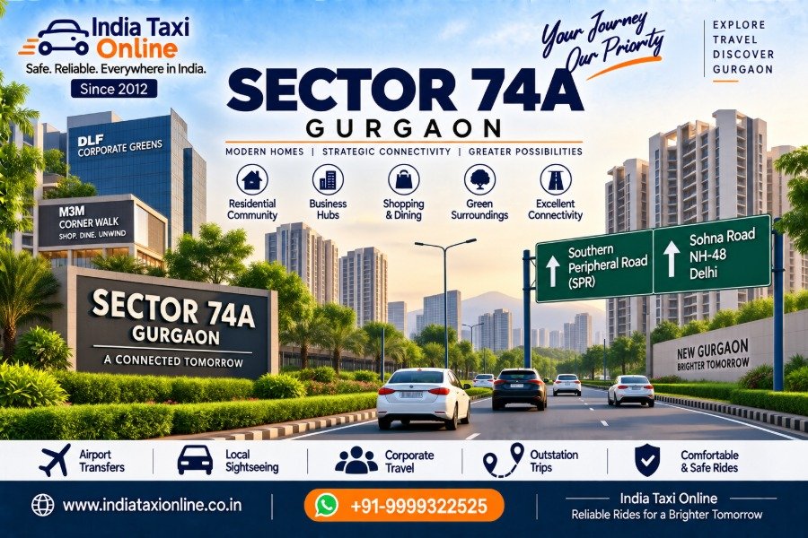 Sector 74A Gurgaon along Southern Peripheral Road with modern buildings and road connectivity