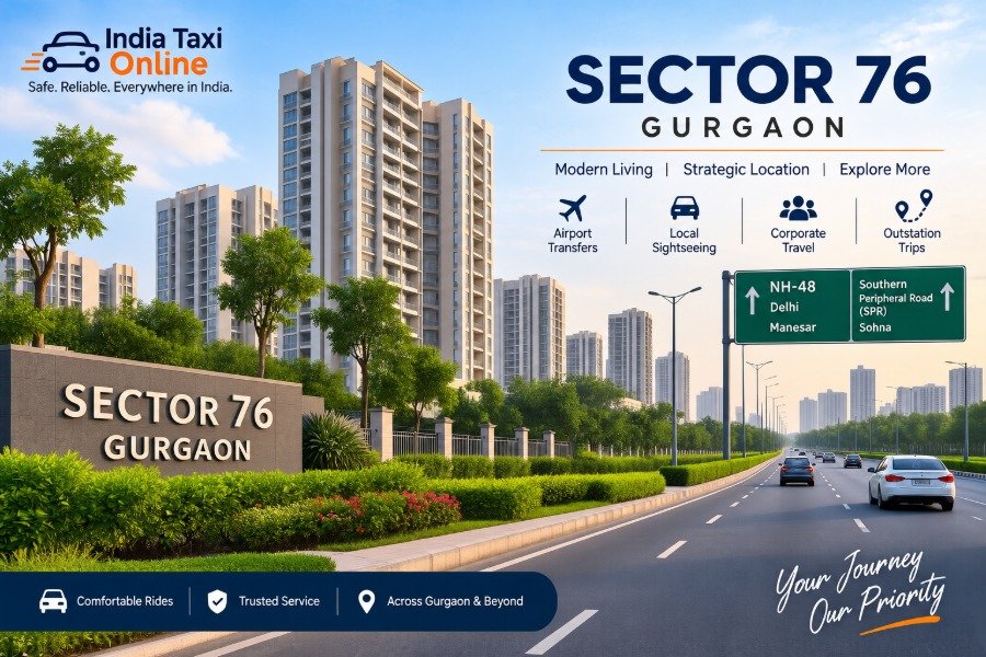 Sector 76 Gurgaon with modern residential buildings and road connectivity