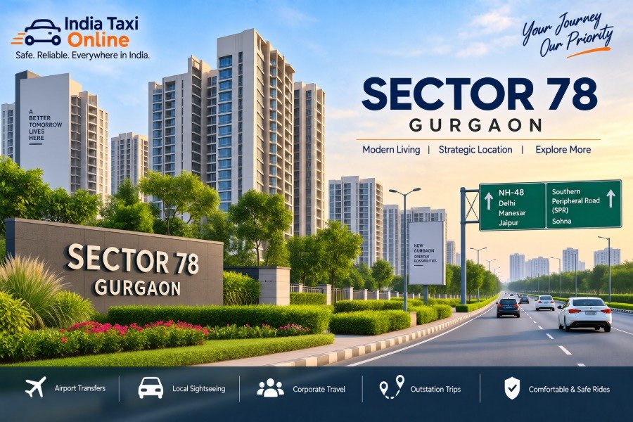 Sector 78 Gurgaon with modern residential buildings and NH-48 road connectivity