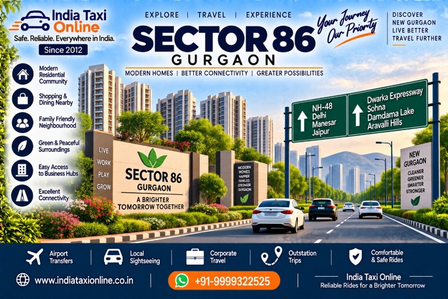 Sector 86 Gurgaon with modern residential towers, landscaped roads and New Gurugram connectivity
