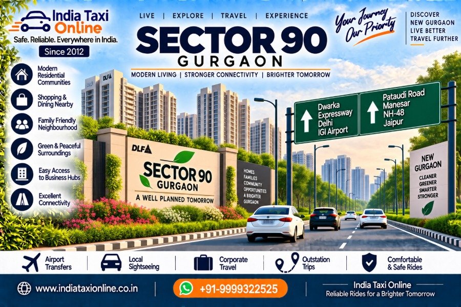 Sector 90 Gurgaon with modern residential communities, landscaped roads and NH-48 connectivity