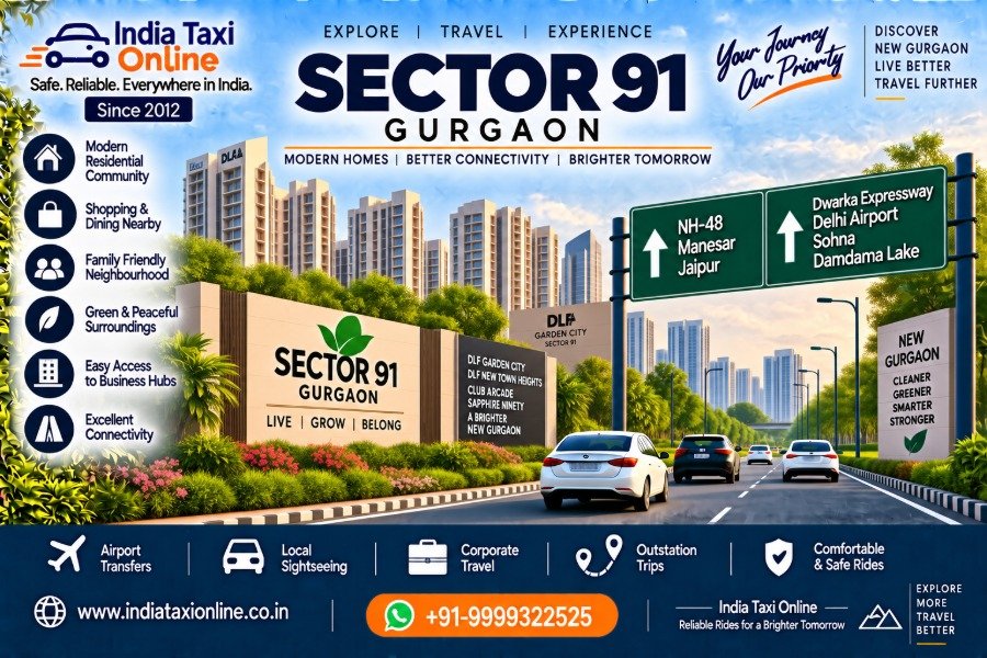 Sector 91 Gurgaon road, residential communities and India Taxi Online taxi service