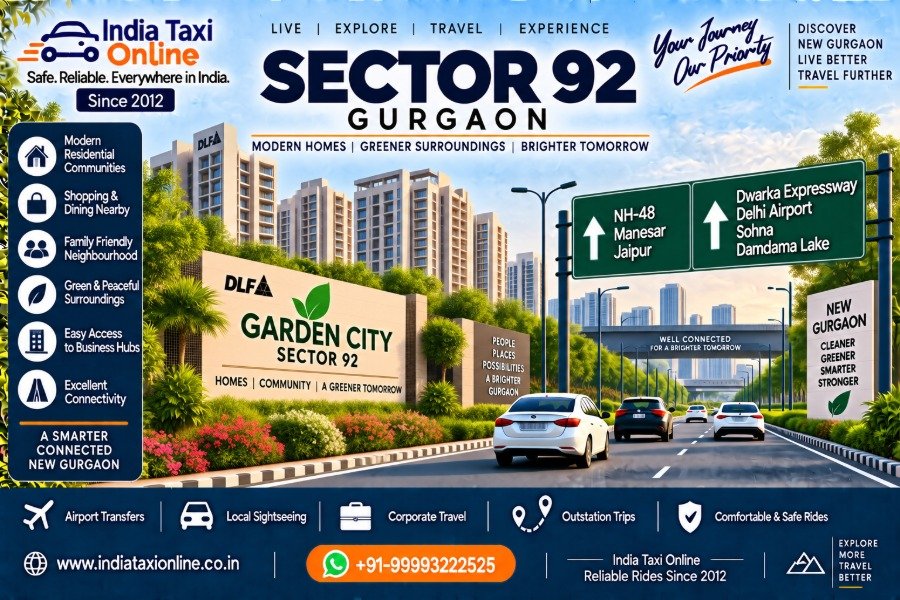 Sector 92 Gurgaon road, DLF Garden City and India Taxi Online taxi service