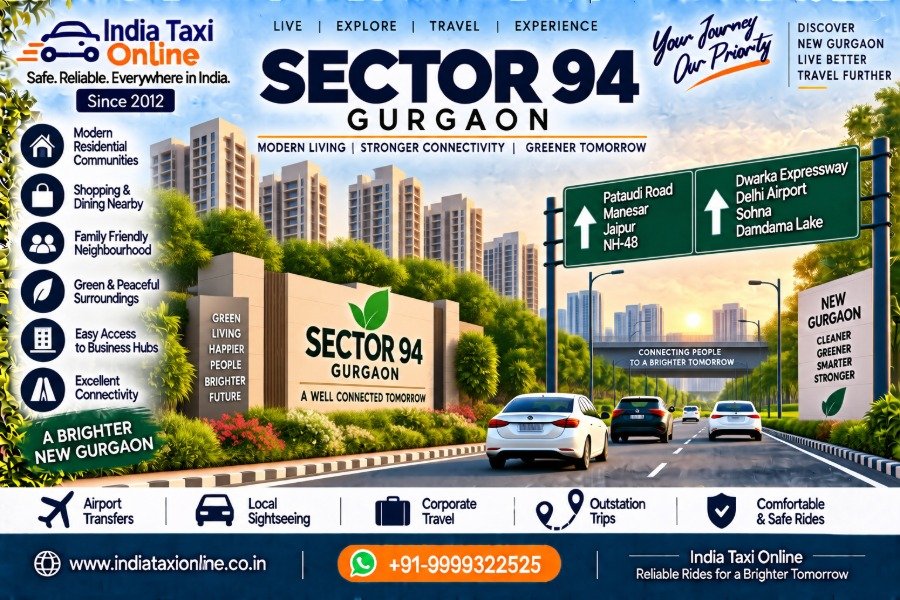 Sector 94 Gurgaon road, New Gurugram residential area and India Taxi Online taxi service