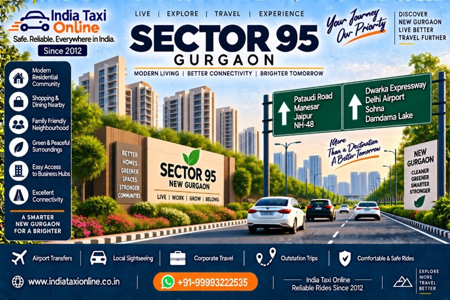 Sector 95 Gurgaon road, residential development and India Taxi Online taxi service
