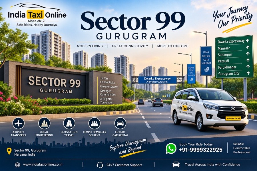 Sector 99 Gurugram along Dwarka Expressway with modern residential development and landscaped roads