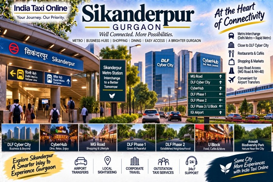 Sikanderpur Gurgaon with metro connectivity, local streets and DLF Cyber City skyline