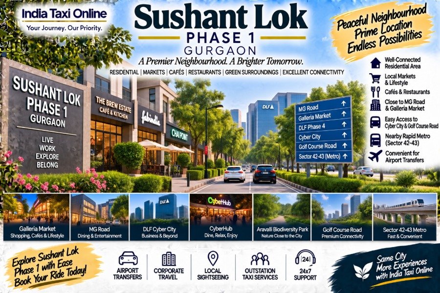 Sushant Lok Phase 1 Gurgaon with green streets, local markets and nearby city landmarks