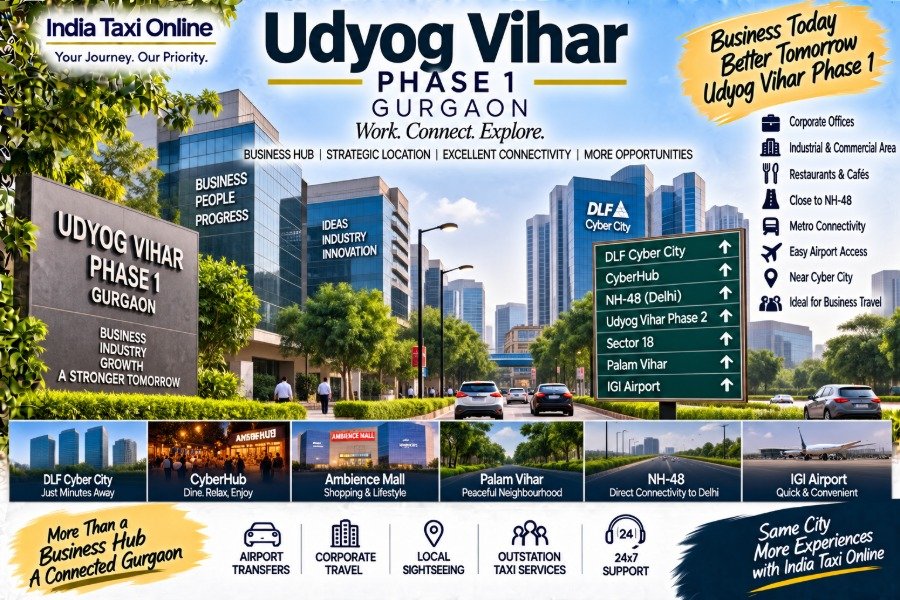 Udyog Vihar Phase 1 Gurgaon business district with offices, roads and modern skyline