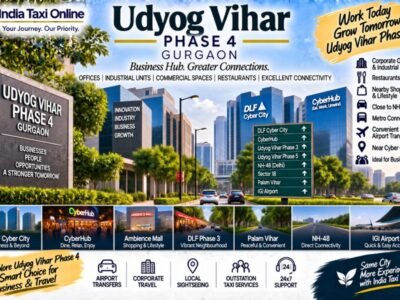 Udyog Vihar Phase 4 Gurgaon business district with offices, roads and modern skyline